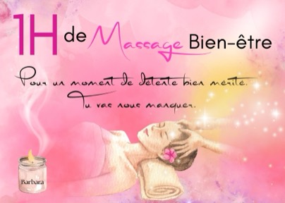 Carte cadeau rose pour 1 h de massage, réalisée à la main par Laure